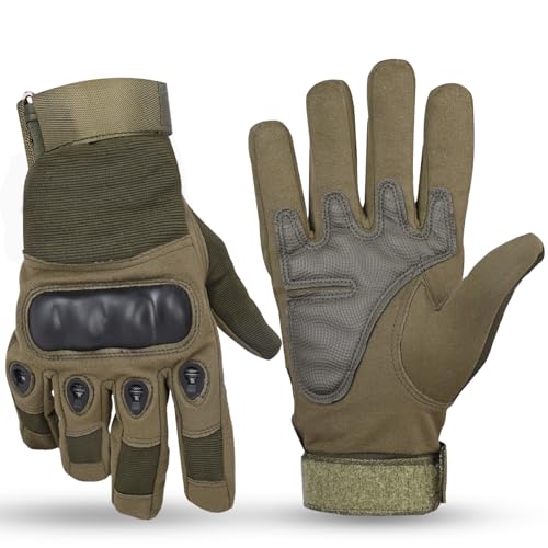 Image of Pivalo Full Finger Bike Riding Gloves with Strong Protective Shells Anti-Skid Surface Breathable Material Glove for Motorcycle Cycling Climbing Mountaineering (Military Green, L)