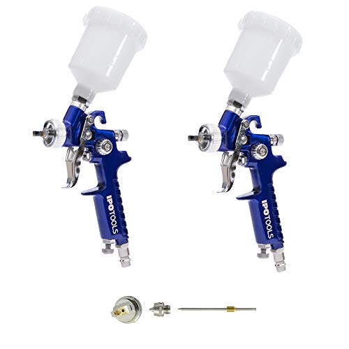 2X IPOTOOLS Mini HVLP Lackierpistole Spritzpistole 0,8mm & 1,0mm + 0,5mm Düse - H2000 Profi Farbsprühsystem Spraypistole mit 125 ml Plastikbecher und Edelstahldüse 0,8mm & 1,0mm + 0,5mm Düsensatz