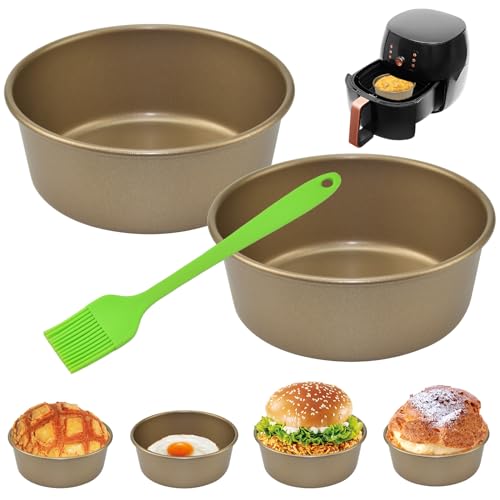 SIYINGSAERY Stampi per uova con friggitrice ad aria, 2 pirottini da 10,2 cm, per friggitrice ad aria, in acciaio al carbonio, resistente, con spazzola per olio, piccoli stampini antiaderenti per uova