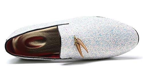 Santimon Mens Loafer Metallic Slip-On Glitter Fashion Smoking Slipper Moccasins Casual Dress Shoes White 11 Us #TOP2