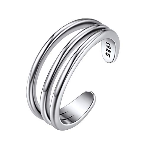 Sterling Silver 3 Row Simple Toe Ring, Hypoallergenic 925 Silver Adjustable Open Toe Rings for Women