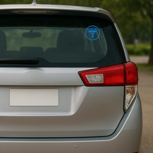 Image of Doctor Stickers for Car - Doctor Logo Reflector Decal Sticker for Cars, Waterproof Stickers, (Pack of 2) Size 10.5x10.5cm (Blue)