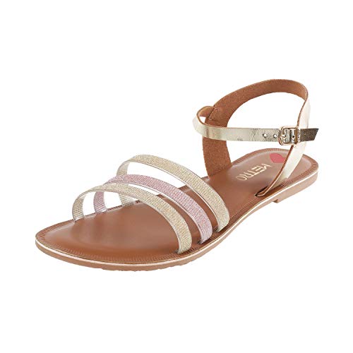 Image of Metro Women's Gold Faux Leather Flat Strappy Fashion Sandals