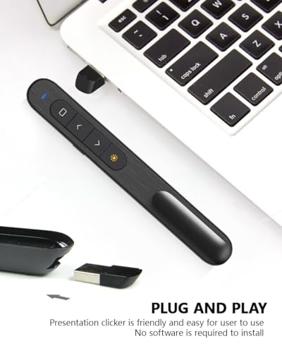 Wireless Presenter, Wireless Presentation Remote Clicker Laser Pointer, Hyperlink Volume Control Presentation Clicker RF 2.4GHz USB Office Presentation Clicker Remote Control Pointer Slide Advancer