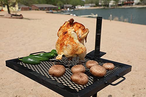 Image of GameMaker Open Fire Cooking Grill - Portable Campfire Grill for Open Flame Cooking, Firepits, Outdoor Fire Rings & Camping - Heavy-Duty, Easy Setup & Adjustable Height