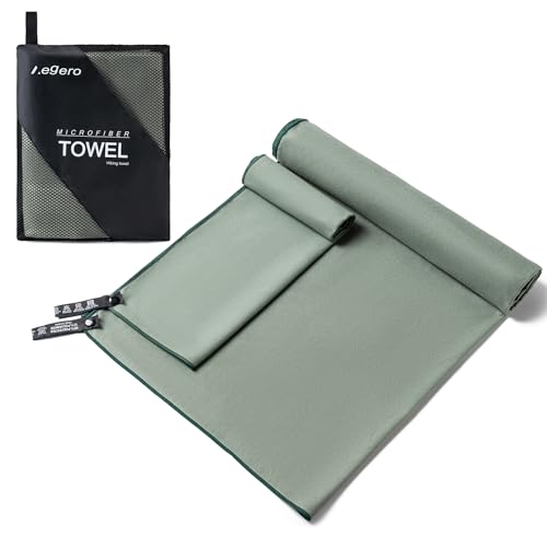 Camping Towel,2 Pack Microfiber Travel Sports Towel,Quick Dry - Super Absorbent - Ultra Compact -Ultra Soft - Lightweight.Suitable for Gym,Yoga,Trip,Beach, Shower, Backpacking,Pool(Army Green)