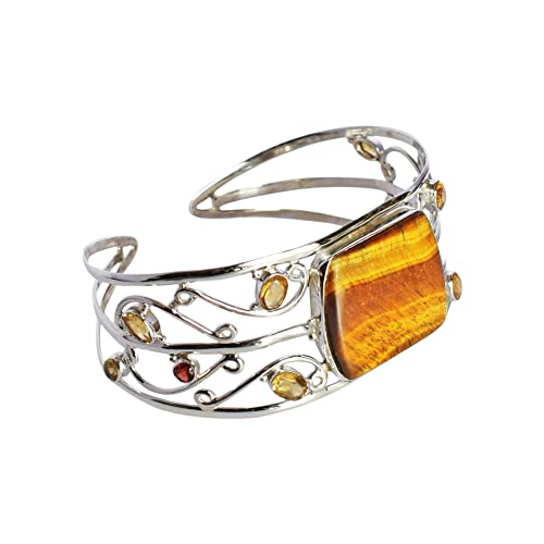 Brazalete de plata de ley 925 y ojo de tigre natural para tus looks diarios
