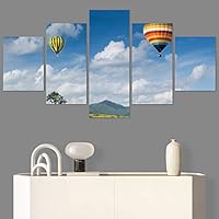 SIGNWIN 5 Panel Canvas Wall Art Modern Art Expressive Hot Air Balloon Minimalist Multicolor Photography Transportation for Home Decorations Ready to Hang - 60