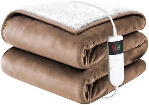 Qieryun Heizdecke Mit Abschaltautomatik, 130x180CM, 10 Heizstufen 8 Stunden Auto-Off-Timer Überhitzungsschutz, Wärme Decke Flanell Maschinenwaschbar, Beheizbare Decke Für Zuhause &