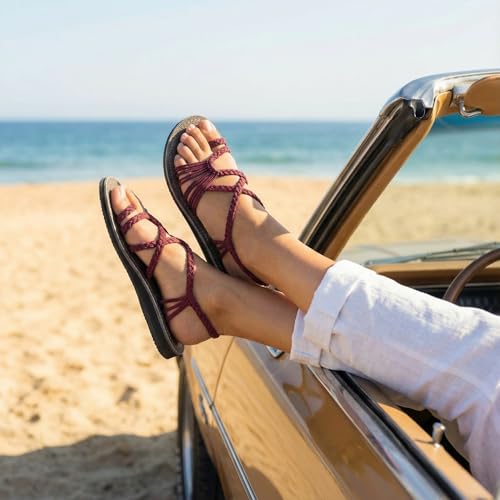 Image of Plaka Flat Sandals for Women Palm Leaf