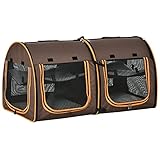 PawHut 39' Portable Soft-Sided Pet Cat Carrier with Divider, Two Compartments, Soft Cushions, &...