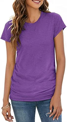Women's T-Shirts Loose Fit Cotton Short Sleeve Plain Tshirts Summer Top Purple S