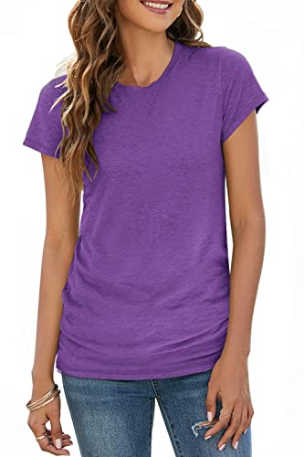 Women's T-Shirts Loose Fit Cotton Short Sleeve Plain Tshirts Summer Top Purple S #TOP3
