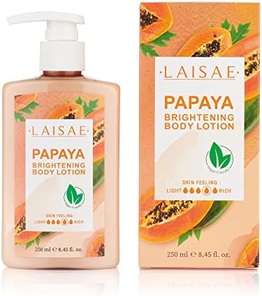 Papaya Skin Brightening Body Lotion, Exfoliating & Daily Moisturizing with Cocoa Butter, AHA, Vitamin E for Revealing Smoother, Uneven Skin Tone, Vegan, Not Tested on Animals, (8.45 Fl Oz)