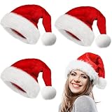 3PCS Gorro Navideño, Gorro de Navidad,Sombrero de Santa para Niños Adultos, Terciopelo Sombrero de Santa Rojo, Gorro de...