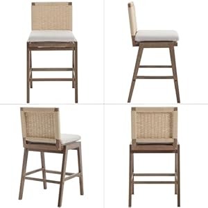 LukeAlon Woven Linen Counter Stools Set of 4, 27.25" Seat Height Low Bar Stools with Solid Wood Legs Mid Century Kitchen Stools Square Rope Back Pub Stools with Footrest Indoor, Beige LukeAlon Woven Linen Counter Stools Set of 4 2725 Seat Height Low Bar Stools with Solid Wood Legs Mid Century Kitchen Stools Square Rope Back Pub Stools with Footrest Indoor Beige