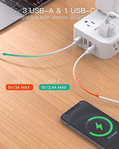 15FT Power Strip Surge Protector - 8 Outlets and 4 USB Ports, Heavy-Duty Braided Extension Cord, Flat Plug, 15A Circuit Breaker, Charging Station Overload Protection
