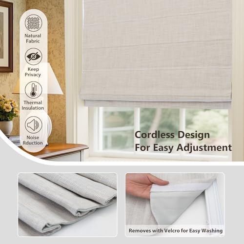 Comodex Cordless Blackout Roman Shades, Fabric Shades for Windows, Washable Roman Blinds for Indoor Windows, French Doors, Bedroom, 33W x 72H Inches by Comodex - Used condition - Image 2