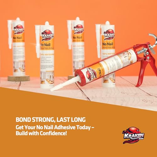 Image of Kraken Bond No More Nails Heavy Duty Clear Adhesive - (1x10.1 Fl Oz) 100% Waterproof & Extra Strong Polyurethane Construction Sealant for Wood, Ceramic, Tile, Floor, Granite, Rubber - 1 Pack