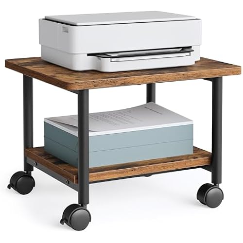 VASAGLE 2-Tier Printer Stand with Locking Wheels, Under Desk Printer Table