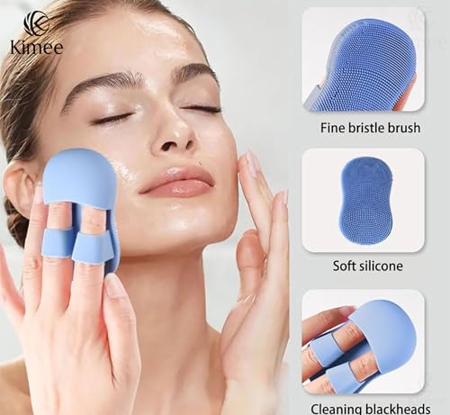 Image of KIMEE 3PCS Bath Brush Set - Long Handle Body Scrubber, Silicone Face Cleansing Brush & Shampoo Scalp Massager, Exfoliating Back Brush for Deep Cleaning Shower, Spa Skin Care Tools for Men & Women