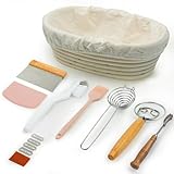Banneton Proofing Basket Set Sourdough Starter Kit, 10" Oval Bread Dough Proofing Basket, Artisan Style Sourdough Bakers Baking Supplies Handmade Rattan Bread Making Tool for Home