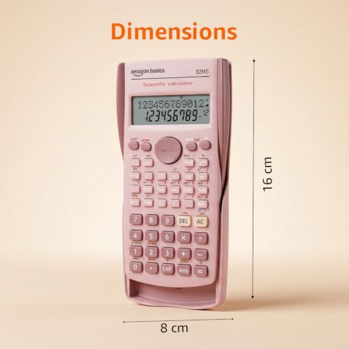 Image of Amazon Basics Scientific Calculator (AB-82MS) | 240 Functions | 2-Line Large LCD Display | Engineering Calculator | Dual Power | Fast Input Keys | 15.5 x 8 cm | Pink | Ideal for Students & Exams