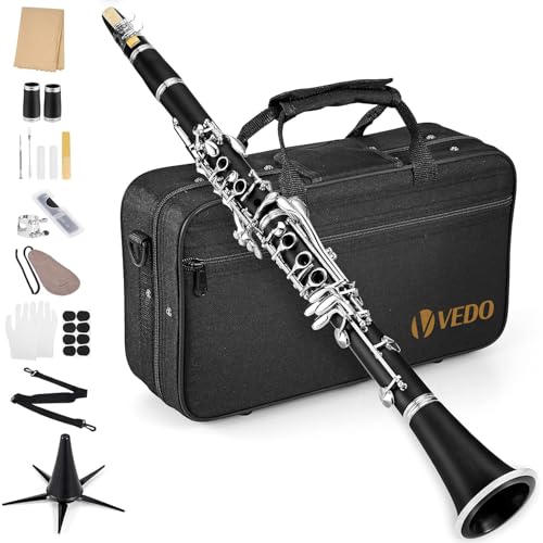 ANVAR VEDO Clarinete，Soprano em Si♭ para Iniciantes - Madeira de Grenadilla, Chaves em Níquel 17 Boehm, ABS Resina com Estojo e Acessórios, Som Puro Ideal para Escolas de Música preto