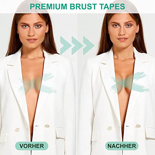 SandySkin® | 3in1 Busen-Tape Brust Klebe BH Push Up Unsichtbares Busentape + Gratis Silikon Nippel-Pads | Boob Tape, Body Tape, Push-Up, Lifting | Push-UP | Rückenfrei Größe A-G (Nude Hautfarbe)