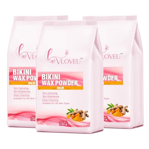 Image of VLOVEU- Bikini Halldi Wax Powder for Women - 120g, Pack of 3 | 5 Minutes Painless Herbal Wax Powder for Hair Removal Easy to use at home, No chemicals - No Irritation, No Skin rashes for Women and Girls