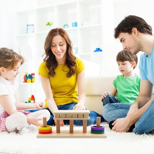 Image of Hidoggy Montessori Wooden Ring Slide Toy for Toddlers 1-3, Wooden Educational Toy Stacking Toy for Hand-Eye Coordination, STEAM Toddler Toy