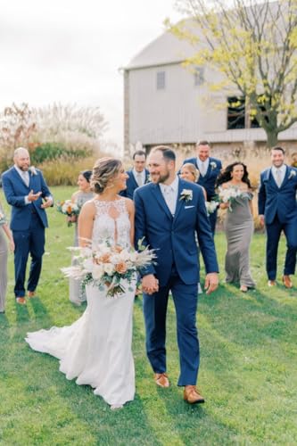 Wangyue 3 Pieces for Men Slim Fit Suit Set Two Button Blazer Jacket Vest Pants Formal Business Suit Wedding Prom Tuxedo 5