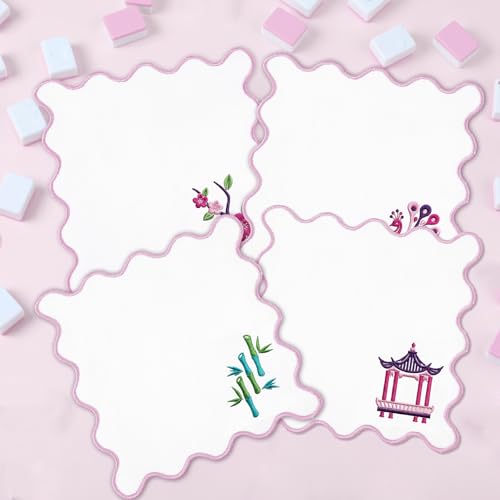 4 Packs Mahjong Embroidered Mahjong Cocktail Napkins