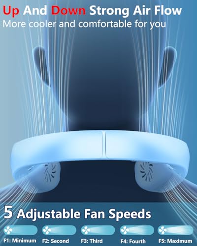 Image of Neck Fans Portable Rechargeable,Neck Fans that Blow Cold Air,Personal Cooling Device Wearable,Mini Ventilador Portatil,Bladeless Hand Free Neck Fan USB Chargeable Hot Flash Presents for Women Men Blue