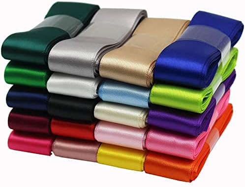 1 Inch Wide Solid Color Double Sided Polyester Satin Ribbon 20 Colors X 2 Yard Each Total 40 Yds Per Package