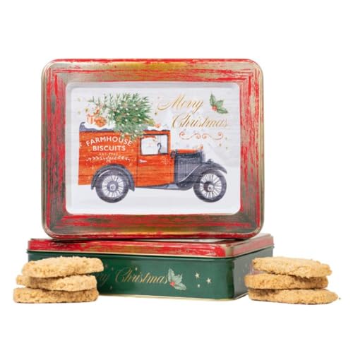 Farmhouse Biscuits® | Biscotti Inglesi Avena Latta Metallo | Biscotti Natale Inglesi - 400 Gr | Scatola Biscotti Latta Decori Rilievo