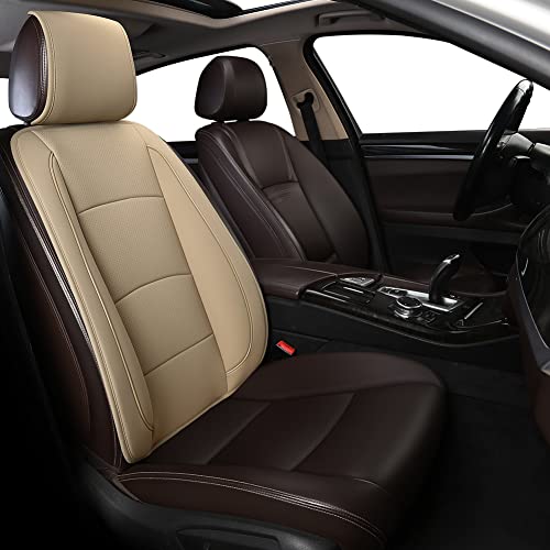 EDEALYN 1pcs Luxury Car Seat Backrest Protector Cover Car Interior PU Leather Car Seat Cover Universal Anti-Slip Seat Cover (Beige Backrest)