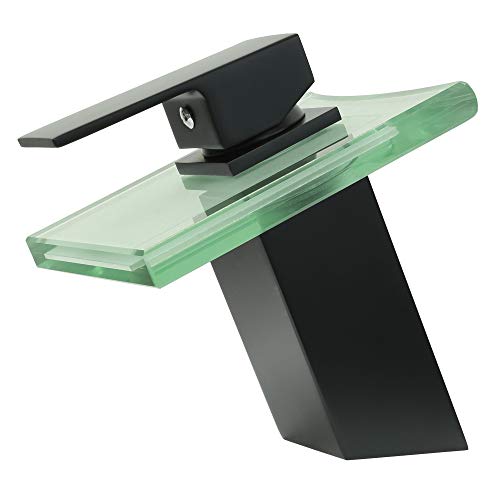 Design Bain Lavabo Levier Unique Robinet Noir-Mat Verre Clair Cascade