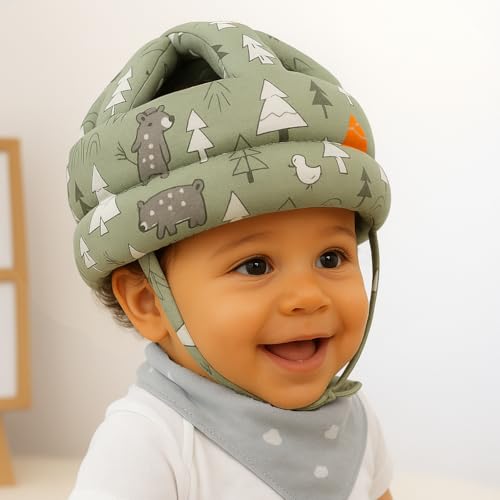 OOZU Baby Infant Toddler Helmet No Bump Safety Head Cushion Bumper Bonnet Adjustable Protective Star Printed Cap Child Safety Headguard for Running Walking Crawling Safety Helmet for Kids (Green)