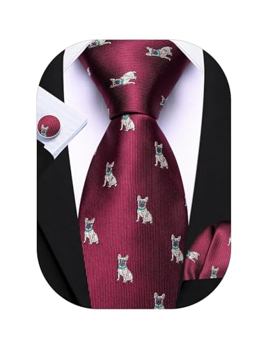 Image of Barry.Wang Man Tie Sets Skull Ties Animal Extra Long Necktie Silk Woven Handkerchief Cufflinks Festival Party Gift