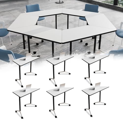 Folding Conference Table 47.2\",Conference Room Table with Wheels T Shaped Modern Meeting Table for Office Meeting Conference Room (6 Pack)
