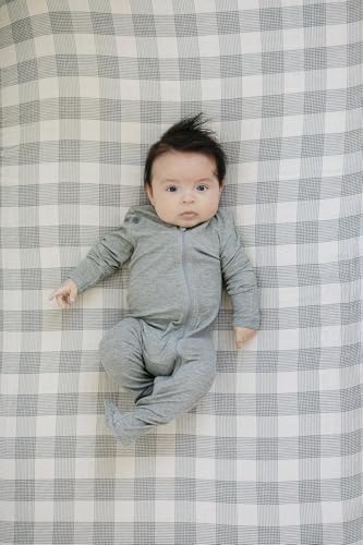 Image of Coastal Plaid Muslin Crib Sheet by Mebie Baby, Soft and Breathable Bed Sheets for Babies, Modern Neutral Bedding for Cribs, Standard Crib Mattress Fitted Sheet, Great for Boy or Girl Room or Nursery