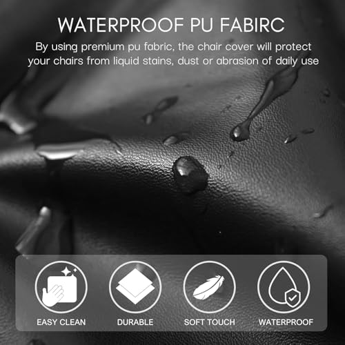 Image of SearchI Waterproof PU Dining Chair Seat Covers Set of 6, Soft Removable Washable Seat Covers for Dining Chairs, Dining Room Seat Cover Protector (Rear-Covered, PU Black)