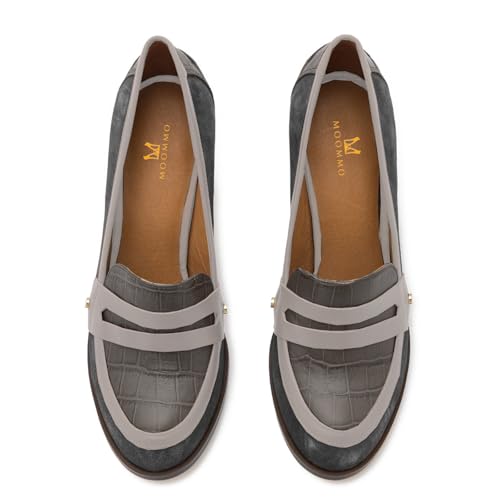 Image of MOOMMO Women Chunky Block Heel Pumps Closed Round Toe Slip On Oxford Loafers Shoes High Heels Snakeskin Work Pump Suede Loafer for Office Ladies Classic Formal Business Professional Fall 4-13 M US