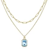 halskette mit anhänger aquamarin MATERIAL: Geschichtet goldkette damen, hergestellt aus hochwertigen materialien, echt vergoldet, mit funkelndem, fettem zirkonia, bleifrei und nickelfrei, hypoallergen, schadet der haut nicht.