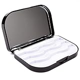 Allwon False Eyelash Case Three Tier Empty Eyelashes Box with Makeup Mirror Eyelash Packing Travel Storage Case (Black)
