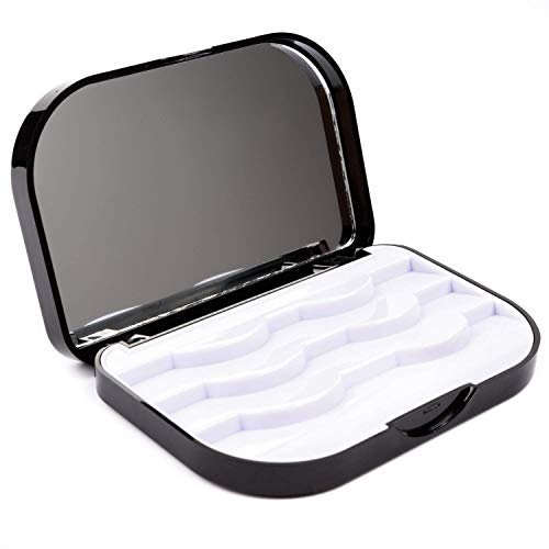 Allwon False Eyelash Case Three Tier Empty Eyelashes Box with Makeup Mirror Eyelash Packing Travel Storage Case (Black)