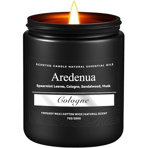 Cologne Mens Candles | Manly Scented Candles for Men - 7oz Soy Wax, 50 Hours Long Lasting, Natural Handmade with Luxury Black Gift Box, Aromatherapy Gifts for Him Valentine's Day Anniversary