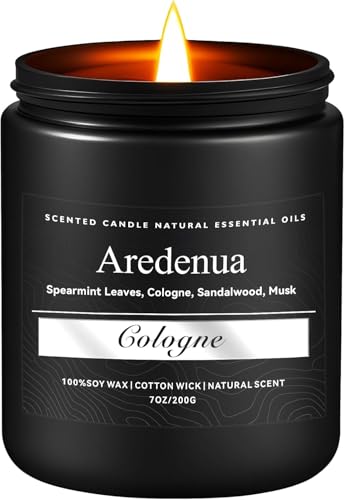 Image of Cologne Candle | Scented Candles for Home, Manly Candles Gifts for Women Men - 7oz Soy Candle for Home Scented - Aromatherapy Gifts for Men - 50 Hours Long Burning - Black Jar
