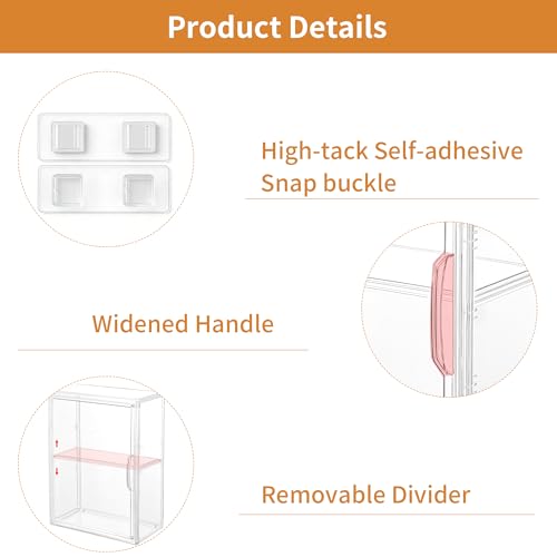 Image of Acrylic Wall Mount Display Case for Collectibles Figures, 2 Tier | Damage-Free Adhesive Strips for Wall Mounting; Adjustable Partition Shelves; Clear Display; Magnetic Closure to Keep Dust Out
